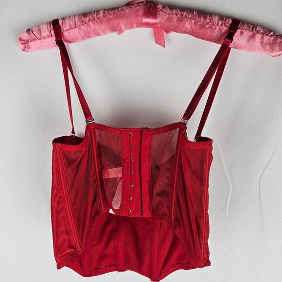 Victorias Secret Red Cupped Bow Bra Top 34C Corset Bustier Rhinestone NEW! - Picture 7 of 10